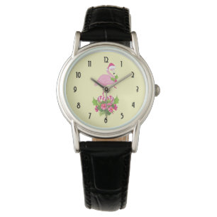 Pink Flamingo in Santa Hat Whimsical Christmas Watch