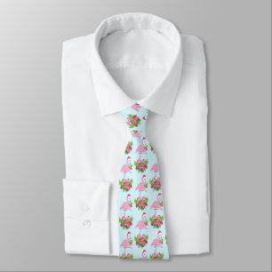 Pink Flamingo in Santa Hat Whimsical Xmas Pattern Tie