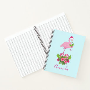 Pink Flamingo in Santa Hat with Candy Cane Bouquet Notebook
