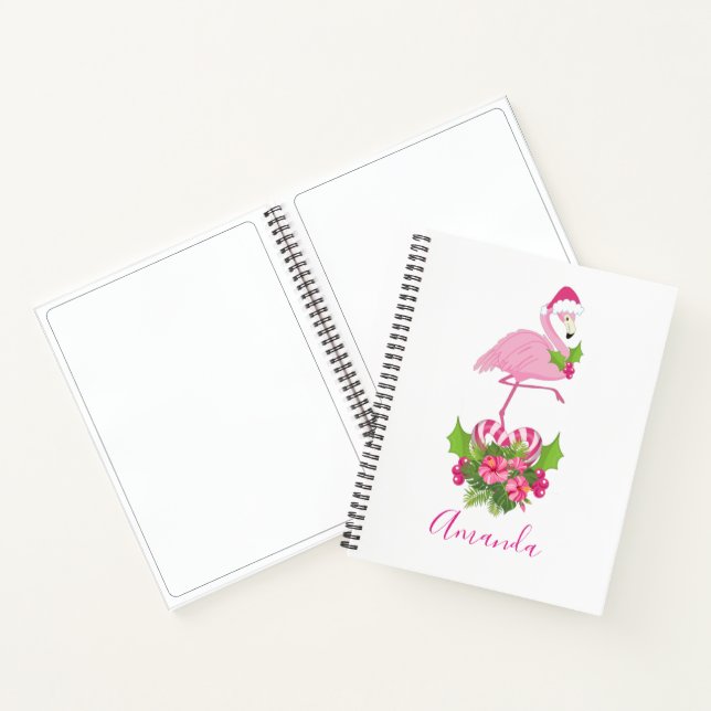 Pink Flamingo in Santa Hat with Candy Cane Bouquet Notebook (Inside)