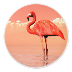 Pink flamingo in the water - 3D render Ceramic Knob