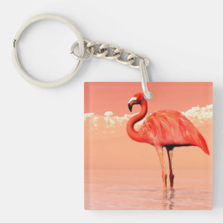 Pink flamingo in the water - 3D render Key Ring