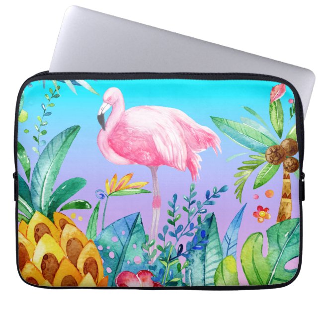 Pink Flamingo In Tropical Forest Laptop Sleeve (Front)