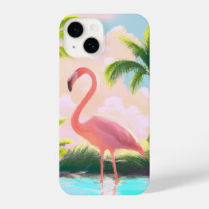Pink Flamingo in Tropical Paradise Retro Boho Art iPhone 14 Case