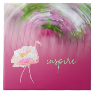 Pink Flamingo Inspirational Saying Inspire Quote Ceramic Tile