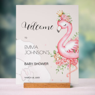 Pink Flamingo It's a Girl Baby Shower Acrylic Sign