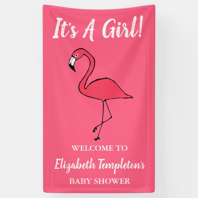 Pink Flamingo It's A Girl Baby Shower Banner (Vertical)