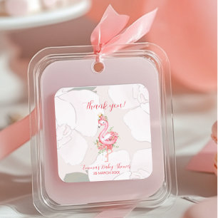 Pink Flamingo It's a Girl Baby Shower Thank You Square Sticker
