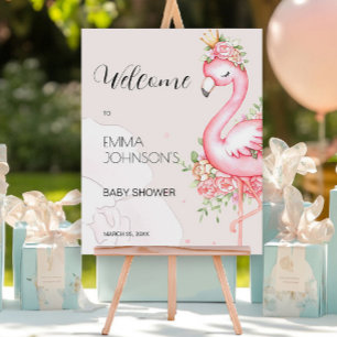 Pink Flamingo It's a Girl Baby Shower Welcome Poster