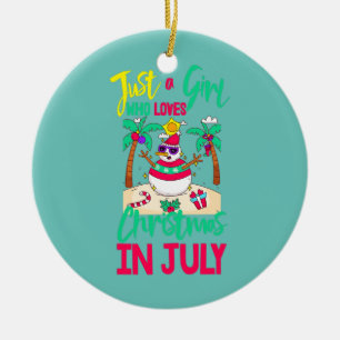 Pink Flamingo Just A Girl Who Loves Christmas In Ceramic Ornament