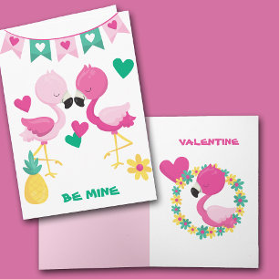 Pink Flamingo Kids Valentine Card