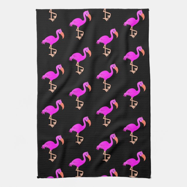 Pink Flamingo Kitchen Towel - Choose Colour (Vertical)