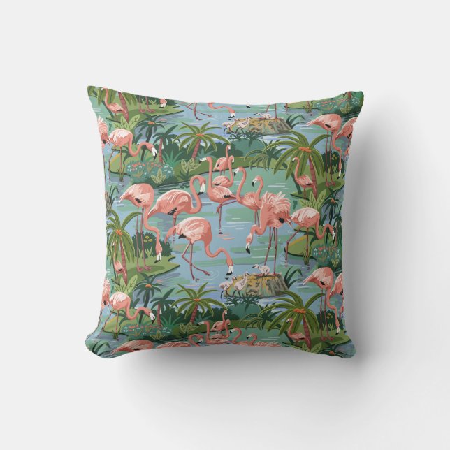 Pink Flamingo Lagoon Paint by Number Throw Pillow (Front)