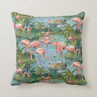 Pink Flamingo Lagoon Paint by Number Throw Pillow