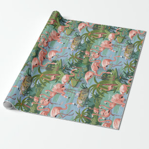 Pink Flamingo Lagoon Paint by Number Wrapping Paper