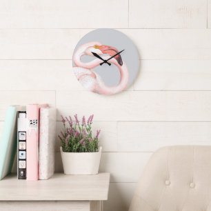 Pink Flamingo Large Clock