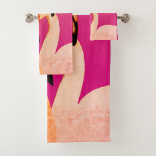 Pink Flamingo Love Bathroom Towel Set