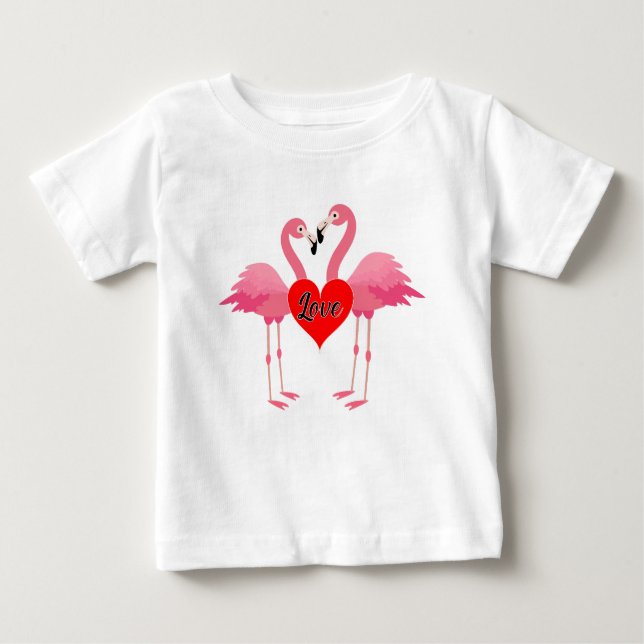Pink Flamingo Love Design - Baby Fine Jersey T-Shi Baby T-Shirt (Front)