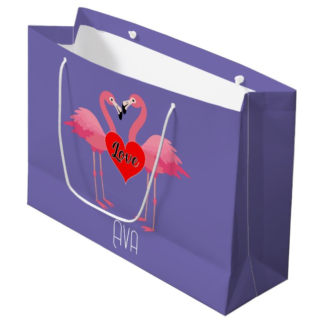 Pink Flamingo Love Design - Gift Bag - Large (Front Angled)