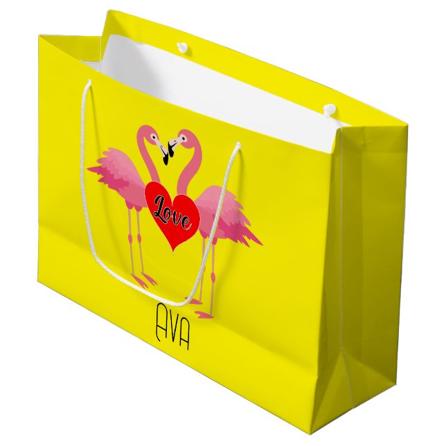 Pink Flamingo Love Design - Gift Bag - Large (Front Angled)