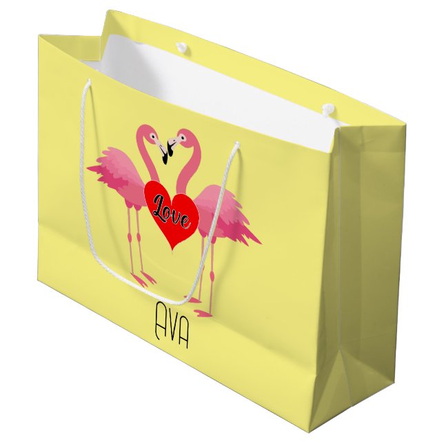 Pink Flamingo Love Design - Gift Bag - Large (Front Angled)