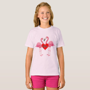 Pink Flamingo Love Design - Girls' Basic T-Shirt