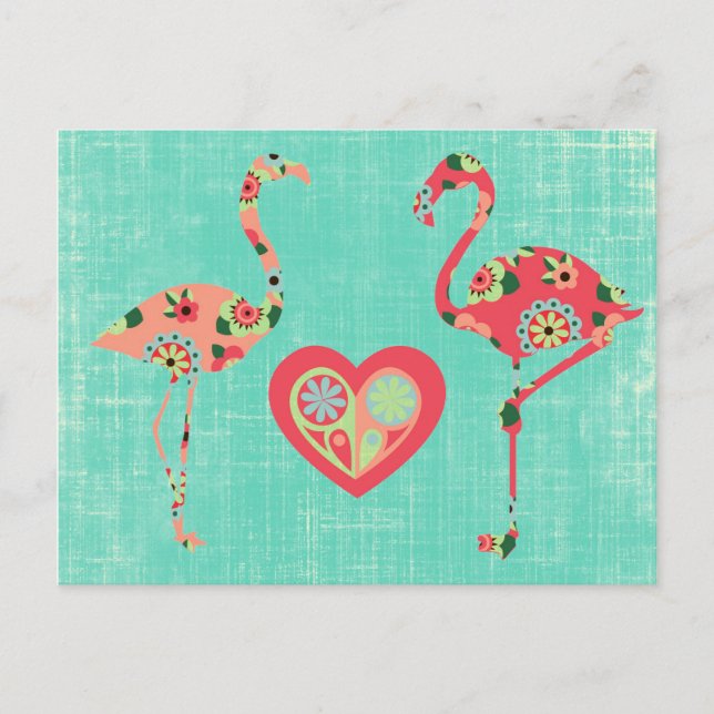 Pink Flamingo Love Postcard (Front)