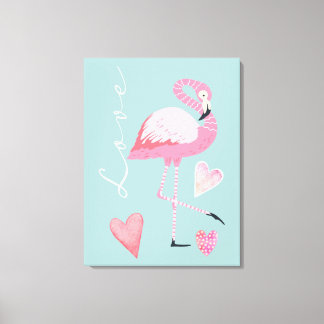 Pink Flamingo Love Stretched Canvas Print