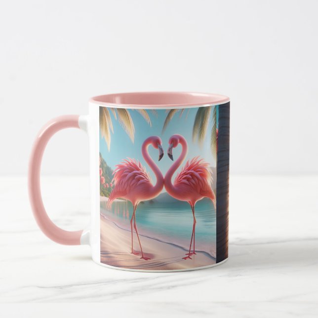 Pink Flamingo Love Tropical Beach Sun Mug (Left)