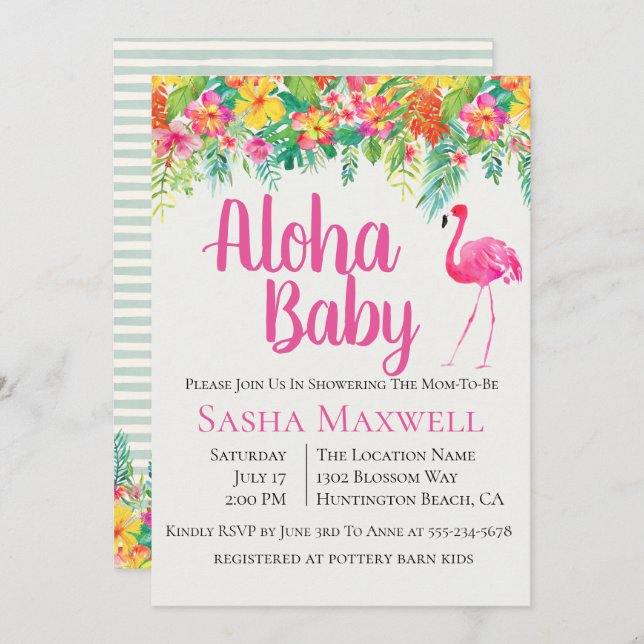 Pink Flamingo Luau Baby Shower Invitation (Front/Back)