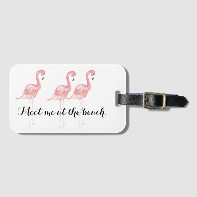 Pink Flamingo Luggage Tag for Beach Travel (Front Horizontal)