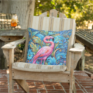 Pink Flamingo Lush Tropical Jungle Botanical Cushion