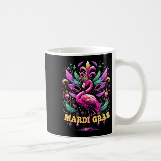 Pink Flamingo Mardi Gras Crown And Beads Mask Carn Coffee Mug (Right)