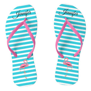 Pink Flamingo Marine and White Stripes Thongs