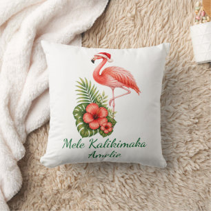 Pink Flamingo Mele Kalikimaka Tropical Christmas Cushion