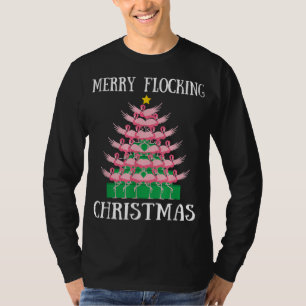 Pink Flamingo Merry Flocking Christmas Tree Lights T-Shirt