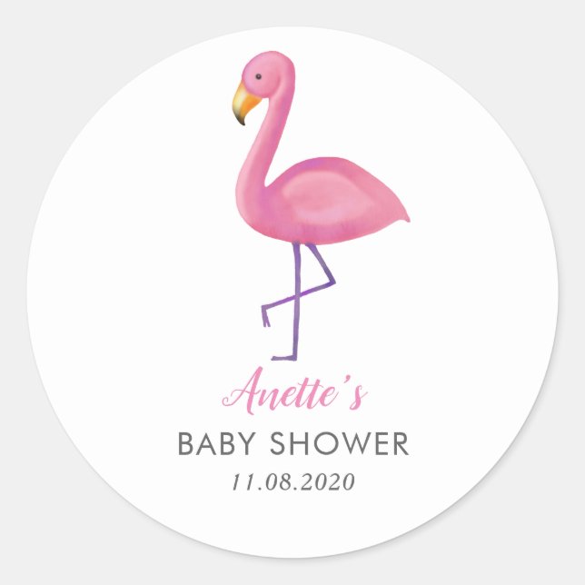 Pink Flamingo Modern Baby Shower Thank You Classic Round Sticker (Front)