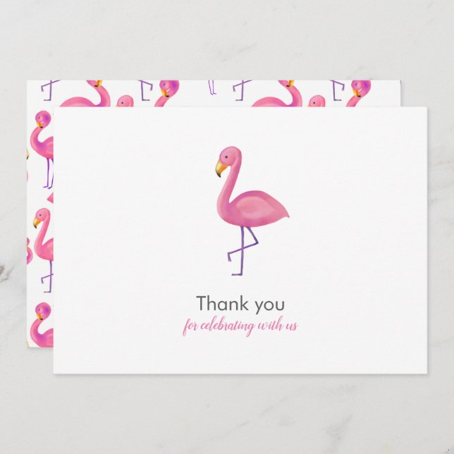 Pink Flamingo Modern Baby Shower Thank You Invitation (Front/Back)