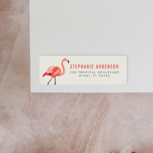 Pink Flamingo   Modern Typography Return Address Label