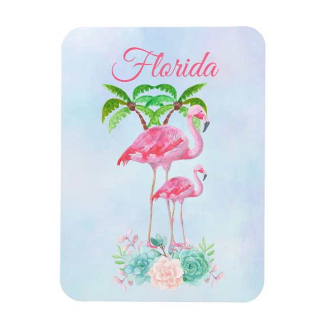 Pink Flamingo Momma & Baby Florida Magnet (Vertical)