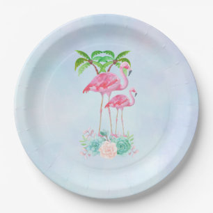 Pink Flamingo Momma & Baby Paper Plate
