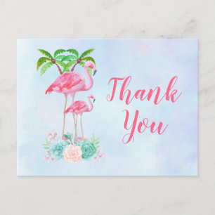 Pink Flamingo Momma & Baby Thank You Postcard
