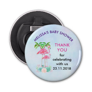 Pink Flamingo Momma & Baby with Palm Trees Bottle Opener