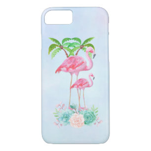 Pink Flamingo Momma & Baby with Palm Trees iPhone 8/7 Case