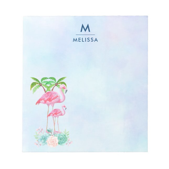 Pink Flamingo Momma & Baby with Palm Trees Notepad (Front)