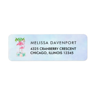 Pink Flamingo Momma & Baby with Palm Trees Return Address Label