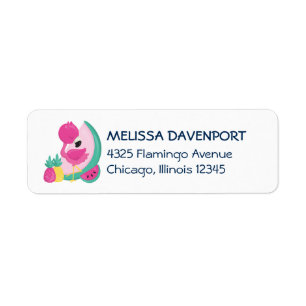 Pink Flamingo Momma & Baby with Palm Trees Return Address Label