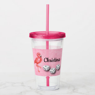 Pink Flamingo Monogram Bunco Player Dice Acrylic Tumbler