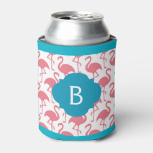 Pink Flamingo Monogram Can Can Cooler