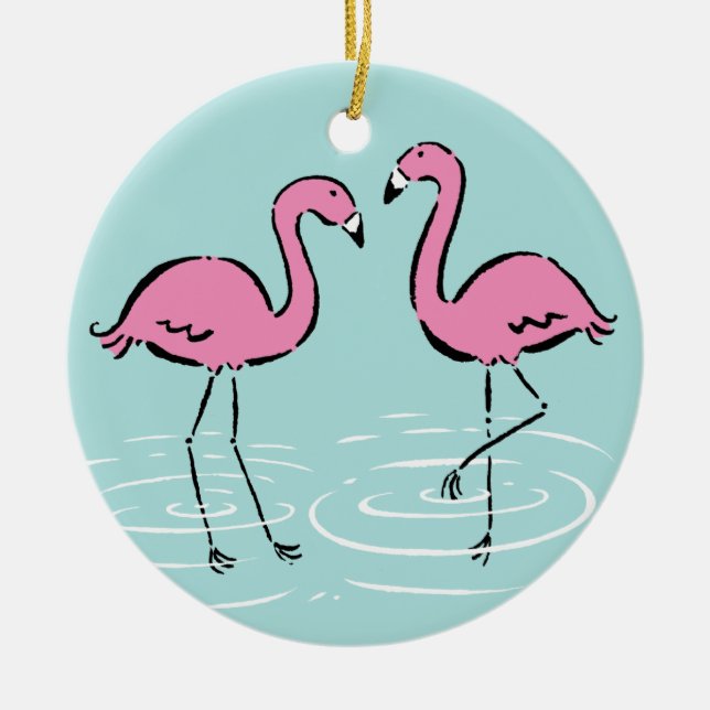 Pink Flamingo Monogram Ceramic Tree Decoration (Front)